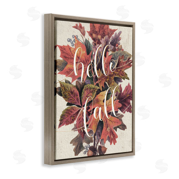 Stupell Industries Stupell Studio | Hello Fall Phrase Orange Autumn Leaf Pile Wall Art