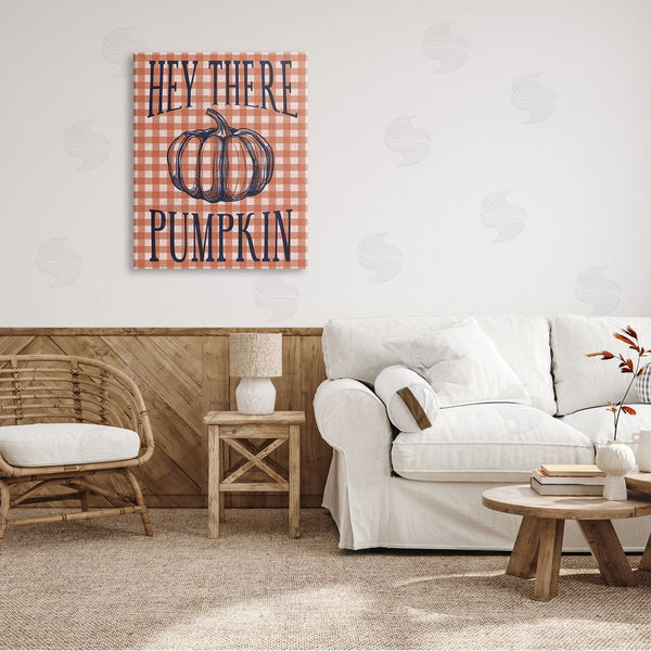 Stupell Industries Stupell Studio | Hey There Pumpkin Phrase Orange Checkered Plaid Wall Art