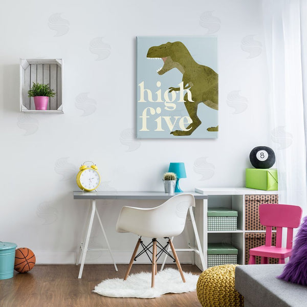 Stupell Industries Stupell Studio | High Five Roaring Dinosaur T-Rex Kids Typography Wall Art