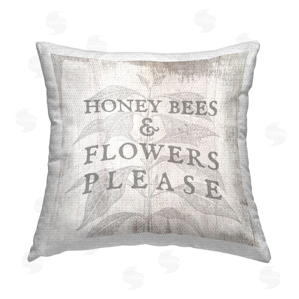 Stupell Industries Stupell Studio | Honey Bees & Flowers Phrase Printed Throw Pillow