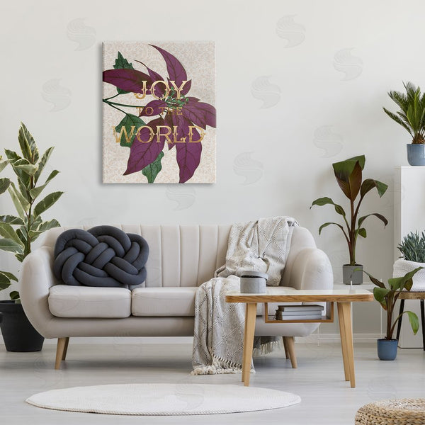 Stupell Industries Stupell Studio | Joy To The World Phrase Purple Poinsettia Floral Wall Art