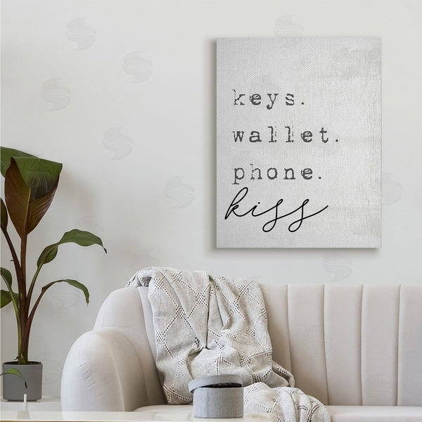 Stupell Industries Stupell Studio | Keys Wallet Phone Kiss Phrase Distressed Typewriter Wall Art