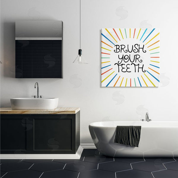 Stupell Industries Stupell Studio | Kids' Brush Your Teeth Bathroom Rules Rainbow Stripes Wall Art