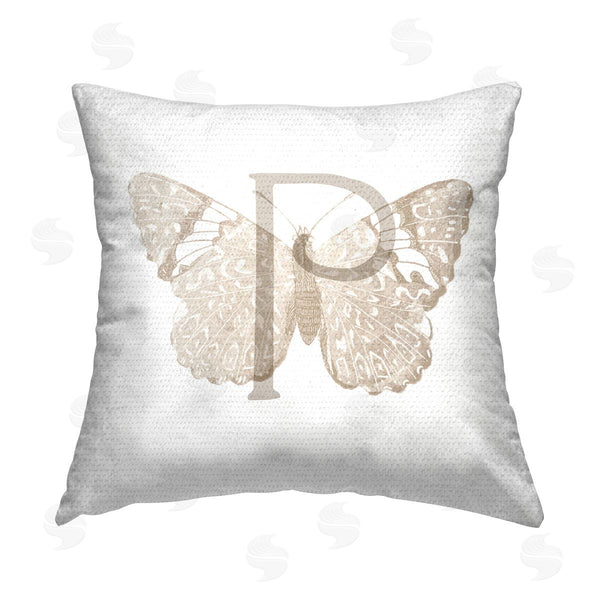 Stupell Industries Stupell Studio | Letter P Butterfly Initial Printed Throw Pillow