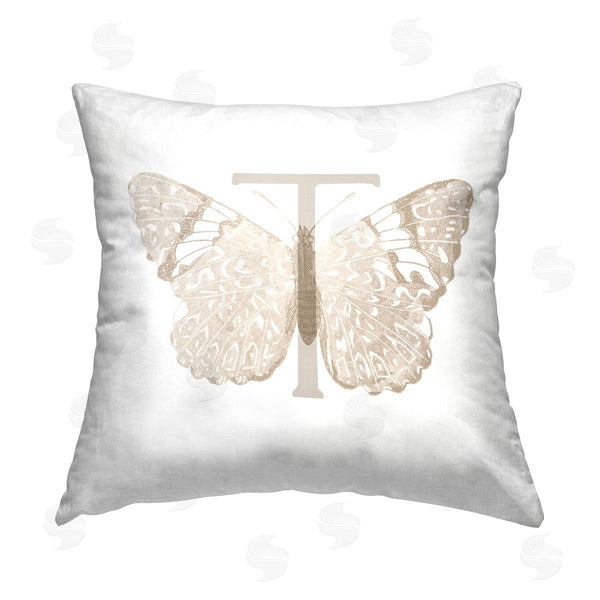 stupell industries Stupell Studio | Letter T Butterfly Initial Printed Throw Pillow