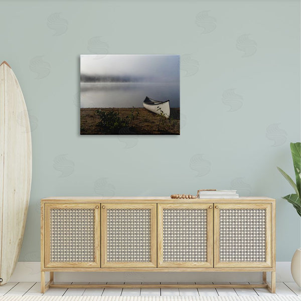 Stupell Industries Stupell Studio | Lone Canoe Tranquil Foggy Lake Beach Weather Wall Art