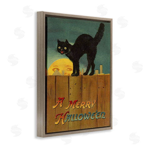 Stupell Industries Stupell Studio | Merry Halloween Black Cat Fence Wall Art