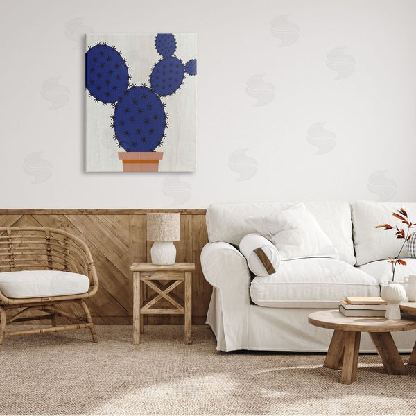 Stupell Industries Stupell Studio | Modern Prickly Pear Potted Cactus Abstract Blue Succulent Wall Art