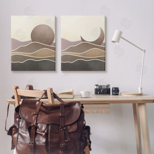 Stupell Industries Stupell Studio | Neutral Toned Landscape Sun Moon Wall Art