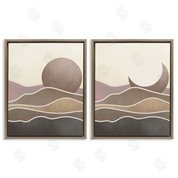 Stupell Industries Stupell Studio | Neutral Toned Landscape Sun Moon Wall Art