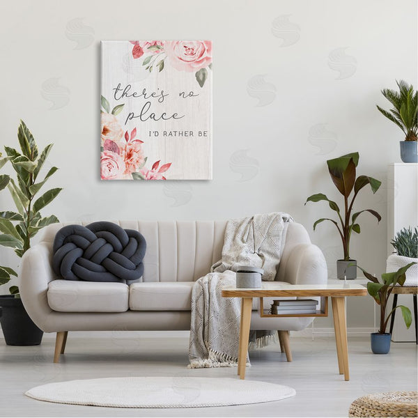 Stupell Industries Stupell Studio | No Place I'd Rather Be Phrase Pink Cottage Florals Wall Art
