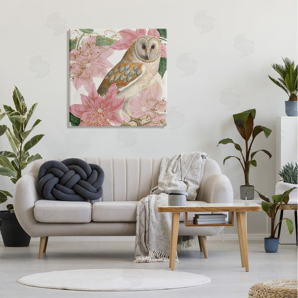 Stupell Industries Stupell Studio | Observant Posed Golden Owl Spring Floral Vintage Collage Wall Art