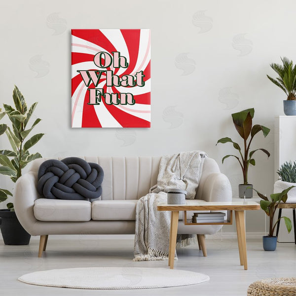 Stupell Industries Stupell Studio | Oh What Fun Festive Typography Peppermint Red Pattern Wall Art