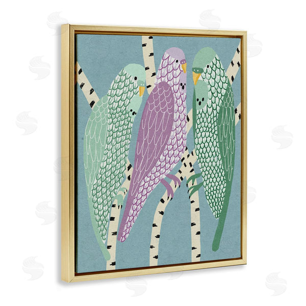 Stupell Industries Stupell Studio | Parakeets Perched On Birch Purple Green Birds