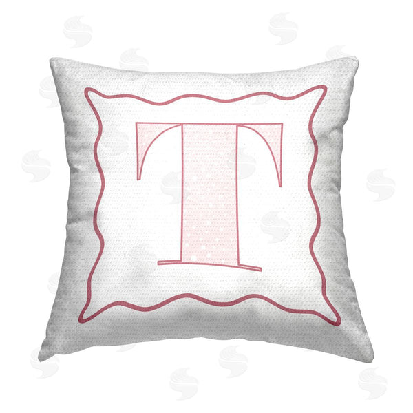 Stupell Industries Stupell Studio | Patterned Pink T Initial Printed Throw Pillow