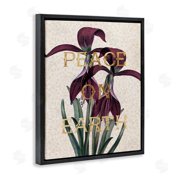 Stupell Industries Stupell Studio | Peace On Earth Phrase Purple Iris Elegant Pattern Wall Art