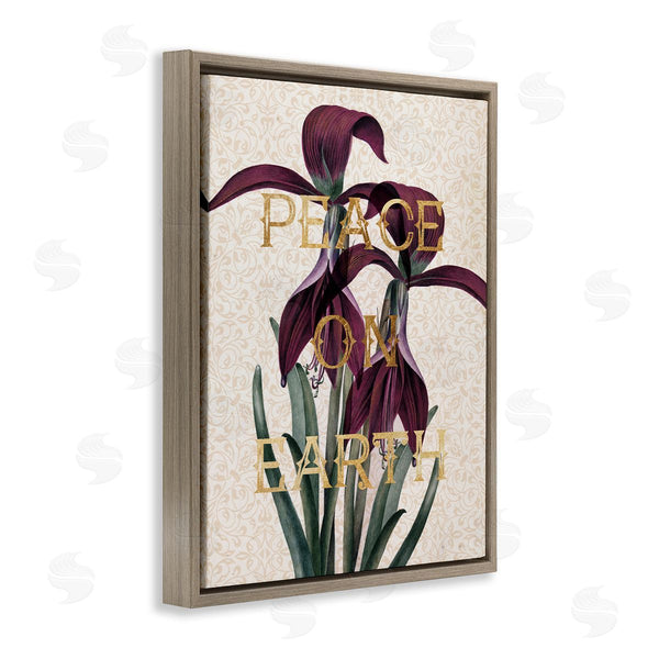 Stupell Industries Stupell Studio | Peace On Earth Phrase Purple Iris Elegant Pattern Wall Art