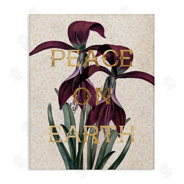 stupell industries Stupell Studio | Peace On Earth Phrase Purple Iris Elegant Pattern Wall Art