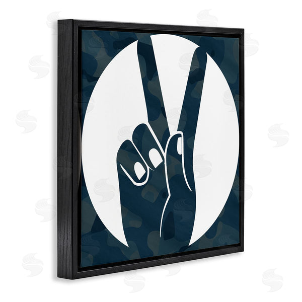 Stupell Industries Stupell Studio | Peace Sign Hand Pose Over Dark Blue Camouflage