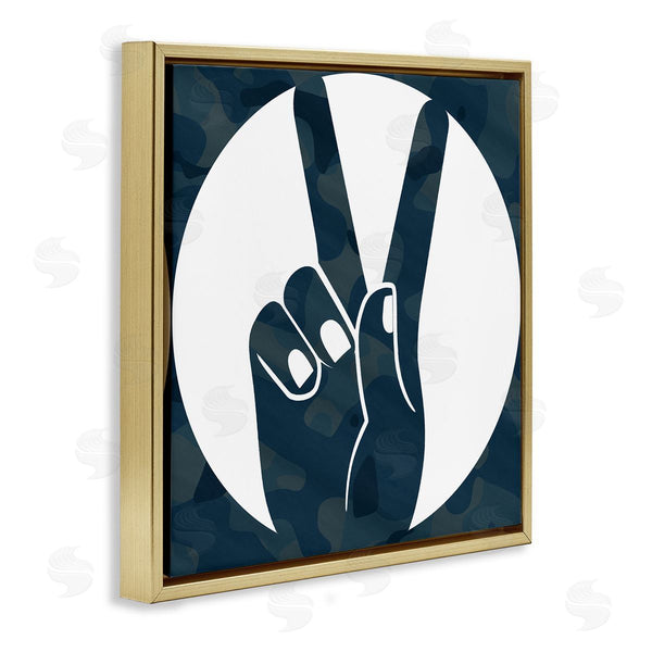 Stupell Industries Stupell Studio | Peace Sign Hand Pose Over Dark Blue Camouflage
