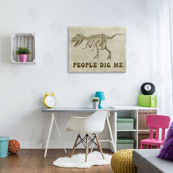 Stupell Industries Stupell Studio | People Dig Me Funny Phrase T-Rex Dinosaur Skeleton Wall Art