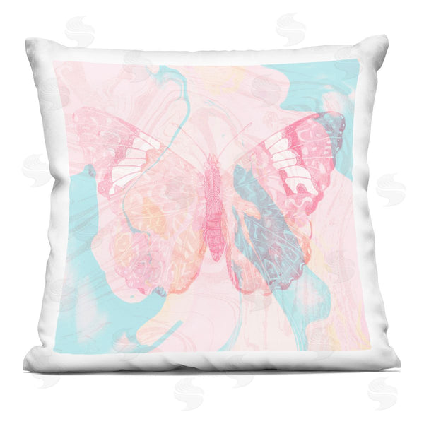 stupell industries Stupell Studio | Pink Blue Butterfly Layered Abstract Background Printed Throw Pillow