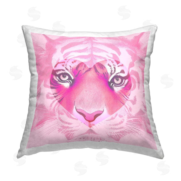 stupell industries Stupell Studio | Pink Heart Tiger Face Printed Throw Pillow
