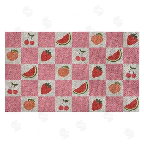 stupell industries Stupell Studio | Pink Kitchen Fruits Checkered Faux Sisal Door Mat