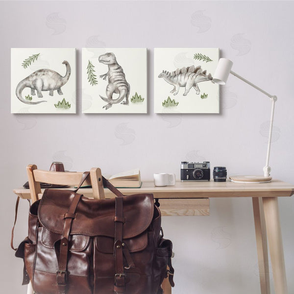 Stupell Industries Stupell Studio | Playful Grey Dinosaurs & Green Plants Wall Art