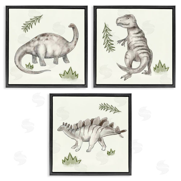 Stupell Industries Stupell Studio | Playful Grey Dinosaurs & Green Plants Wall Art