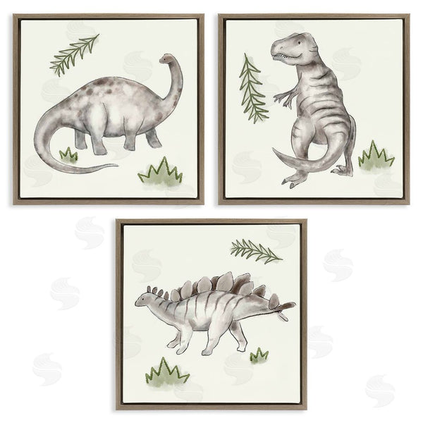 Stupell Industries Stupell Studio | Playful Grey Dinosaurs & Green Plants Wall Art