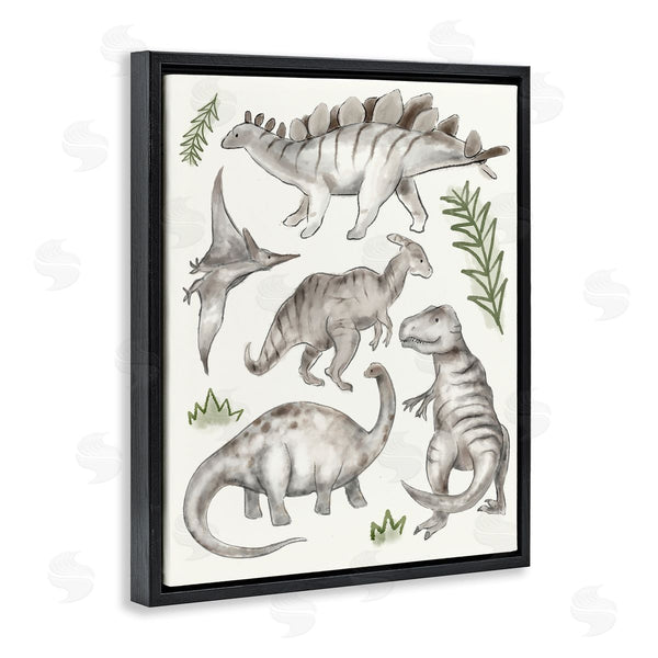 Stupell Industries Stupell Studio | Playful Grey Dinosaurs Minimal Green Leafy Plants Wall Art