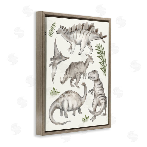Stupell Industries Stupell Studio | Playful Grey Dinosaurs Minimal Green Leafy Plants Wall Art