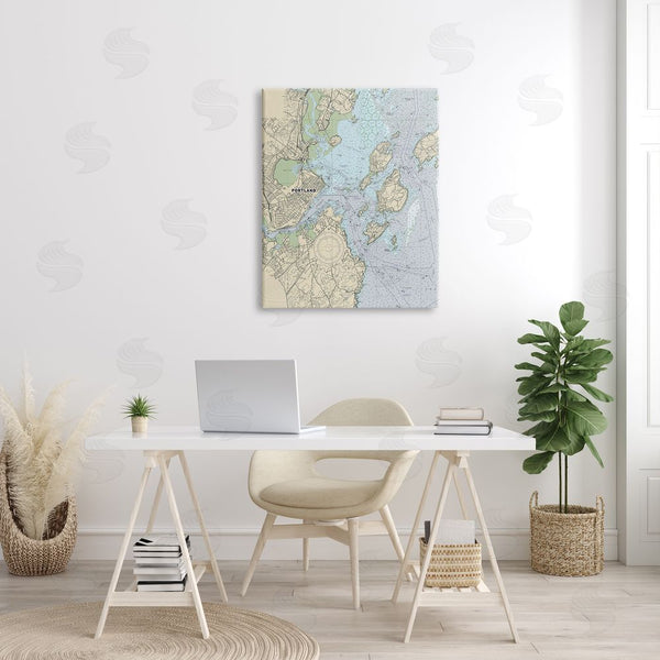 Stupell Industries Stupell Studio | Portland Coast Nautical Map Beige Blue Cartography Wall Art