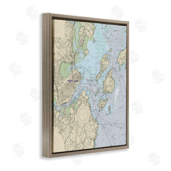 Stupell Industries Stupell Studio | Portland Coast Nautical Map Beige Blue Cartography Wall Art