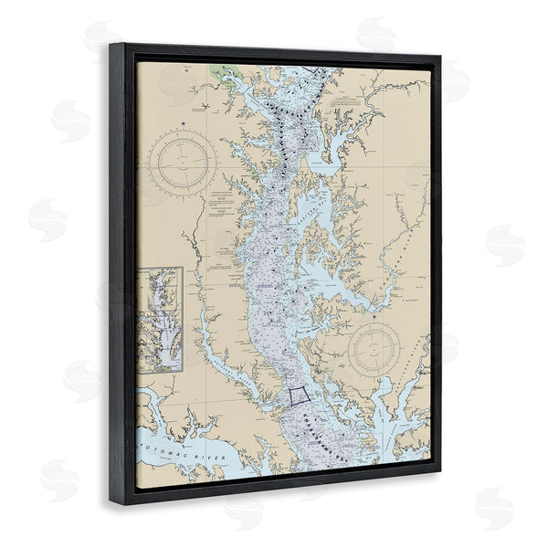 Stupell Industries Stupell Studio | Potomac River Chesapeake Bay Coastal Map Beige Blue Wall Art