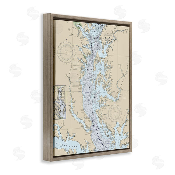Stupell Industries Stupell Studio | Potomac River Chesapeake Bay Coastal Map Beige Blue Wall Art