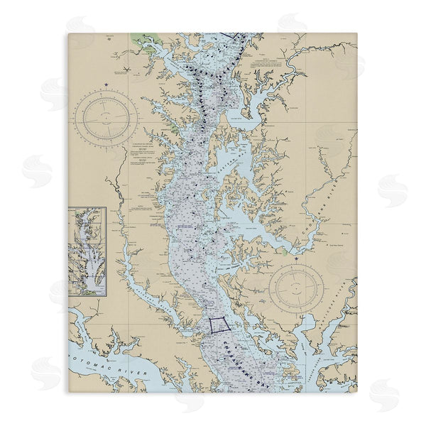 stupell industries Stupell Studio | Potomac River Chesapeake Bay Coastal Map Beige Blue Wall Art