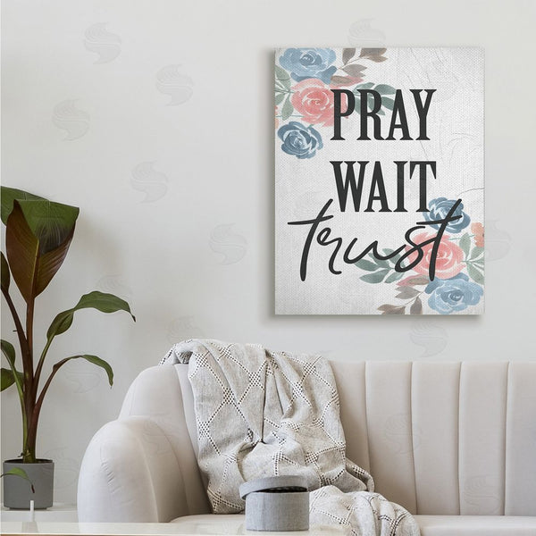Stupell Industries Stupell Studio | Pray Wait Trust Phrase Blue Pink Roses Wall Art