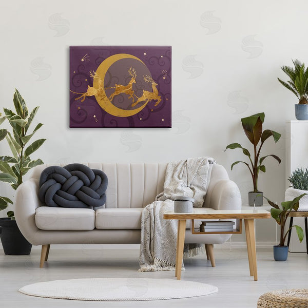 Stupell Industries Stupell Studio | Reindeers Flying Over Crescent Moon Glam Christmas Sky Wall Art