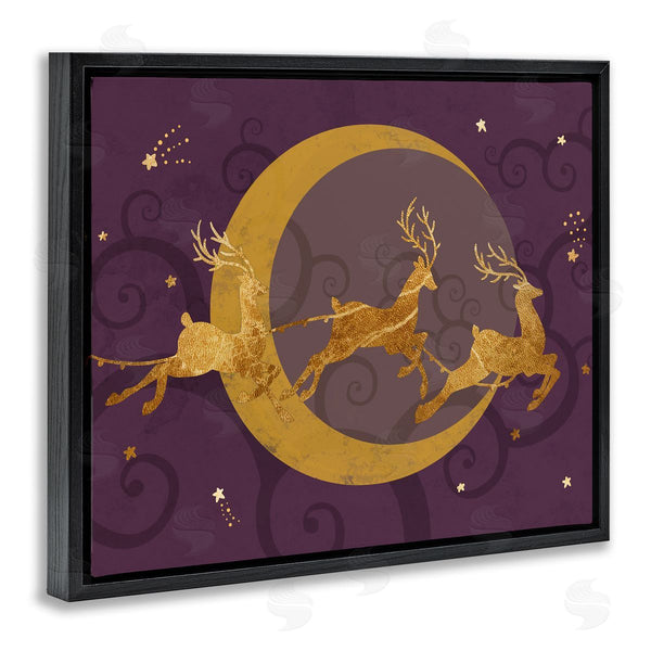 Stupell Industries Stupell Studio | Reindeers Flying Over Crescent Moon Glam Christmas Sky Wall Art