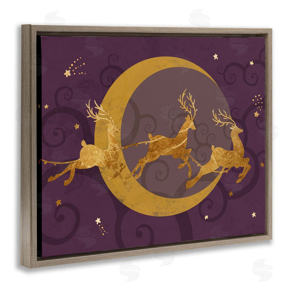 Stupell Industries Stupell Studio | Reindeers Flying Over Crescent Moon Glam Christmas Sky Wall Art