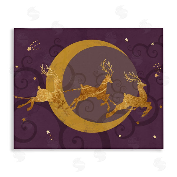 stupell industries Stupell Studio | Reindeers Flying over Crescent Moon Glam Christmas Sky Wall Art