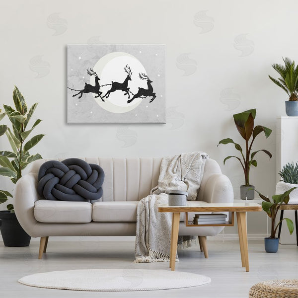 Stupell Industries Stupell Studio | Reindeers Prancing Sleigh Line Over Christmas Moon Wall Art