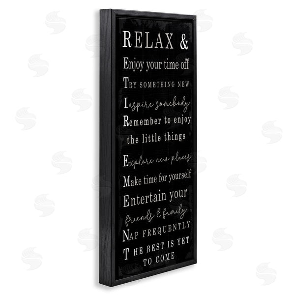 Stupell Industries Stupell Studio | Relaxed Retirement Phrases Black Distressed Pattern