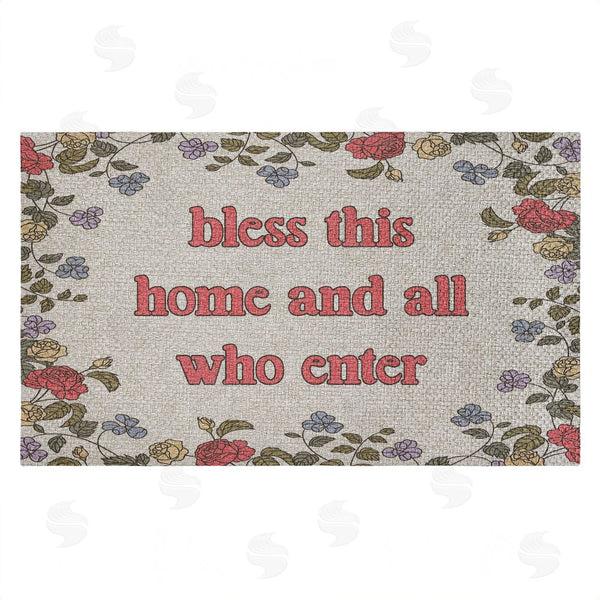stupell industries Stupell Studio | Retro Bless This Home Florals Faux Sisal Door Mat