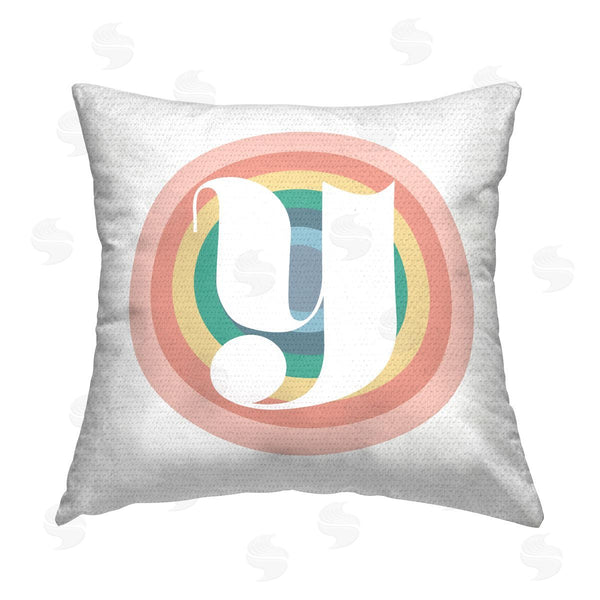 Stupell Industries Stupell Studio | Retro Rainbow Y Initial Printed Throw Pillow