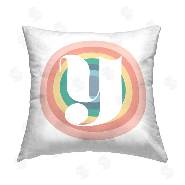 stupell industries Stupell Studio | Retro Rainbow Y Initial Printed Throw Pillow