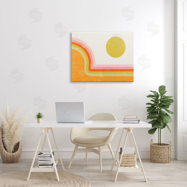 Stupell Industries Stupell Studio | Retro Summer Sun Landscape Bold Orange Pink Mountain Wall Art