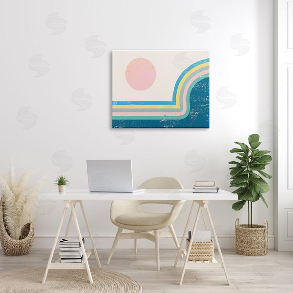 Stupell Industries Stupell Studio | Retro Sun Landscape Round Curved Mountain Blue Pink Wall Art